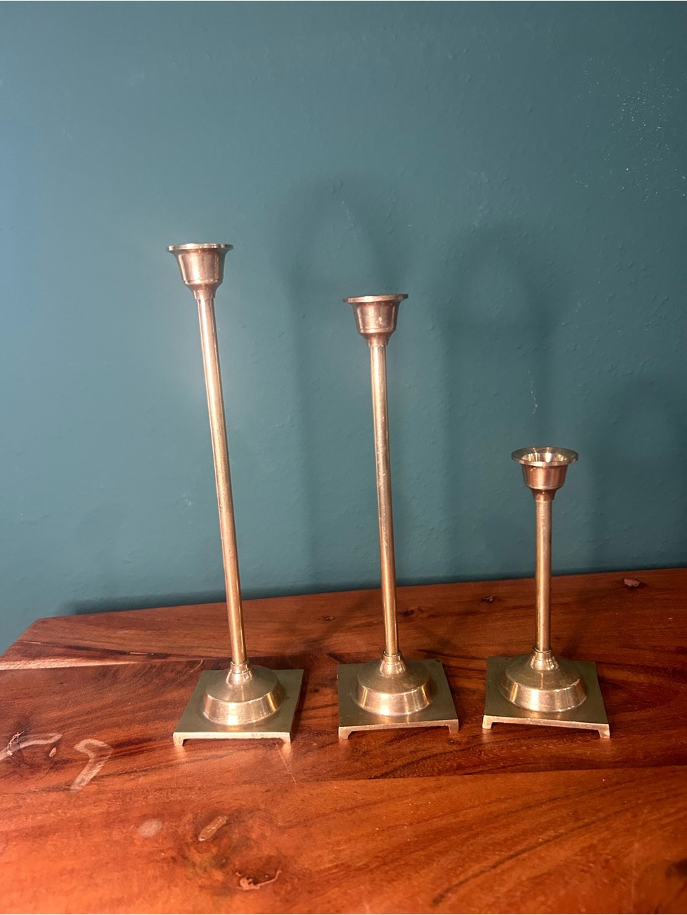 Vintage Brass Candlestick Set - 3 Gold Finish Home Accent